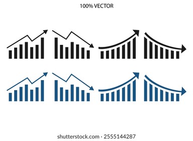 Growing graph set. Business chart with arrow. Growths chart collection. Profit growing sumbol. Progress bar. Bar diagram