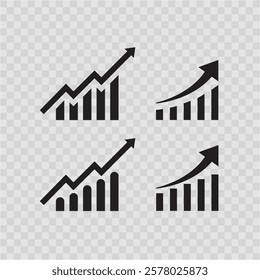 Growing graph set. Business chart with arrow template. Growths chart collection. Profit growing sumbol. Progress bar. Growth success arrow icon. Progress symbol, Chart increase, stock vector