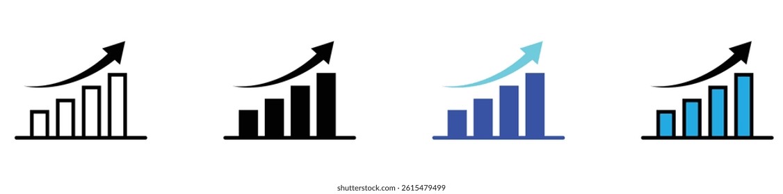 Growing graph set. Business chart with arrow. Growths chart collection. Profit growing symbol. Progress bar. Bar diagram. Growth success arrow icon. Progress symbol. Chart increase - stock vector.