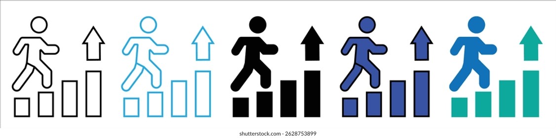 Conjunto de gráficos crescente. Gráfico de negócios com seta. Cresce a coleção de gráficos. Símbolo de crescimento lucrativo. Barra de progresso. Diagrama de barras. Ícone de seta de sucesso de crescimento. Símbolo de progresso. Aumento do gráfico - vetor de ações.