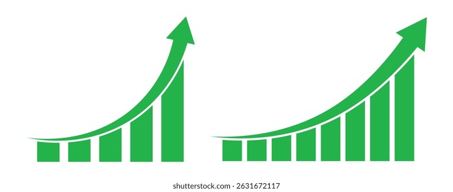 Growing graph set. Business chart with arrow. Growths chart collection. Profit growing symbol. Progress bar. Growing bar chart icon vector. success graph trending upwards flat design. Green success .