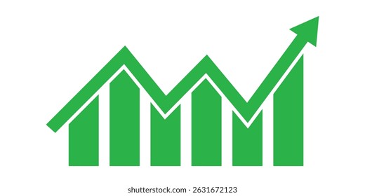 Growing graph set. Business chart with arrow. Growths chart collection. Profit growing symbol. Progress bar. Growing bar chart icon vector. success graph trending upwards flat design. Green success .