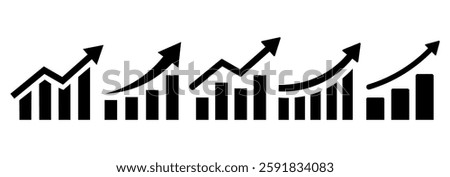 Growing graph set. Business chart with arrow. Growths chart collection. Profit growing sumbol. Progress bar. Bar diagram. Growth success arrow icon