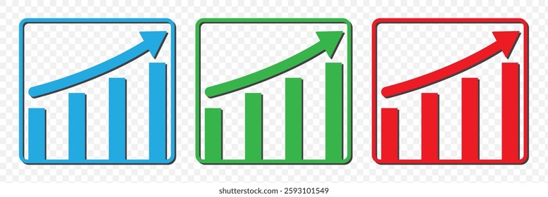 Growing graph set. Growth success arrow icon. Growing graph icon set. Growth chart icon. Growing bar graph. Vector illustration.