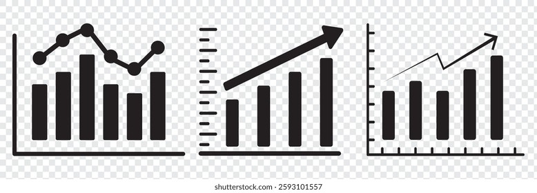 Growing graph set. Growth success arrow icon. Growing graph icon set. Growth chart icon. Growing bar graph. Vector illustration.