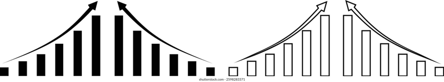 Growing graph set. Growing graph icon. Growth chart icon. Growths chart collection. Profit growing chart. Progress diagram and progress symbol.	
