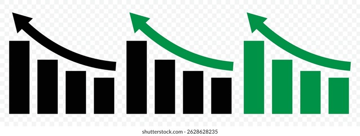Conjunto de gráficos en crecimiento. signo de gráfico en crecimiento y Vector de símbolos.  Gráfico de negocios. Aumento financiero. Aumentar las ganancias. Ilustrador de Vector