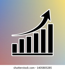 Growing graph sign. Black icon in white shell at pastel color background. Illustration.