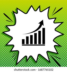 Growing graph sign. Black Icon on white popart Splash at green background with white spots. Illustration.