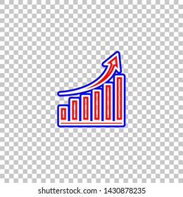 Growing graph sign. Red, white and contour icon at transparent background. Illustration.