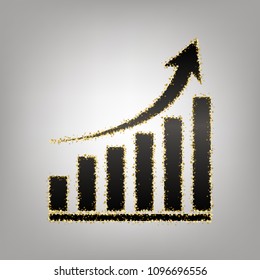 Growing graph sign. Vector. Blackish icon with golden stars at grayish background.