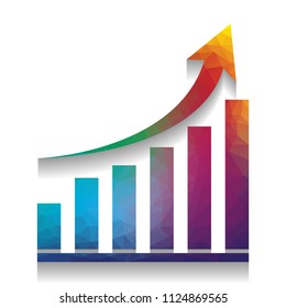 Growing graph sign. Vector. Colorful icon with bright texture of mosaic with soft shadow on white background. Isolated.