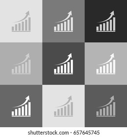 Growing graph sign. Vector. Grayscale version of Popart-style icon.