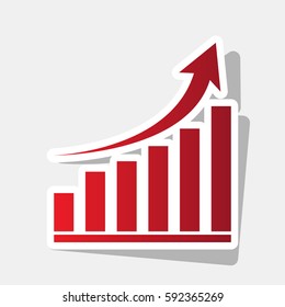 Growing graph sign. Vector. New year reddish icon with outside stroke and gray shadow on light gray background.