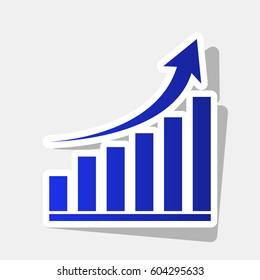 Growing graph sign. Vector. New year bluish icon with outside stroke and gray shadow on light gray background.