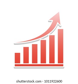 Growing graph sign. Vector. Reddish icon with white and gray shadow on white background. Isolated.