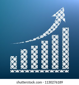 Growing graph sign. Vector. White textured icon at lapis lazuli gradient background.