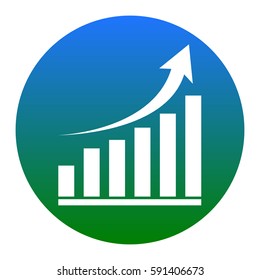Growing graph sign. Vector. White icon in bluish circle on white background. Isolated.