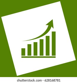 Growing graph sign. Vector. White icon obtained as a result of subtraction rotated square and path. Avocado background.