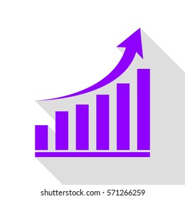 Growing graph sign. Violet icon with flat style shadow path.