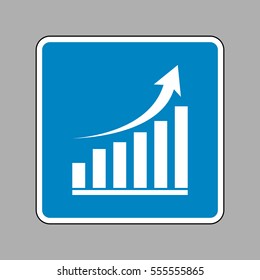 Growing graph sign. White icon on blue sign as background.