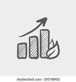 Growing graph sketch icon for web and mobile. Hand drawn vector dark grey icon on light grey background.