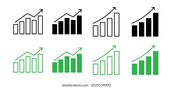 Growing graph thin line vector icon collection set
