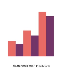 Growing graph with two variables in flat style. Vector histogram of coral and violet on white background