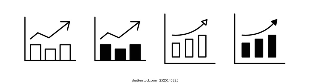 Growing graph vector filled and outlined icons collection set