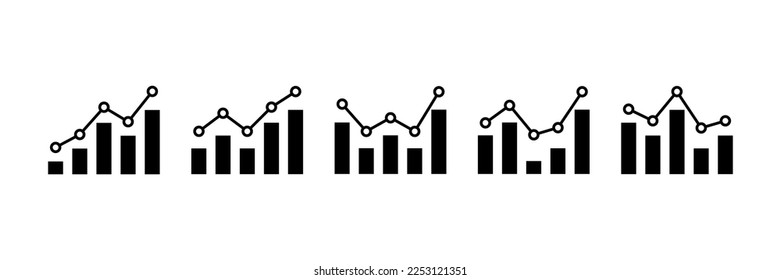 Juego de iconos vectoriales de gráficos en crecimiento. barra de progreso, gráfico aumentar el beneficio. Símbolo de flecha de éxito de crecimiento