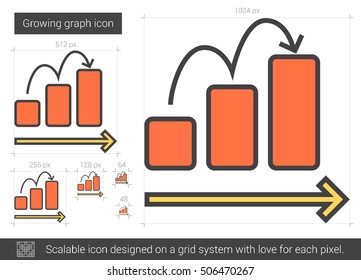 Growing graph vector line icon isolated on white background. Growing graph line icon for infographic, website or app. Scalable icon designed on a grid system.