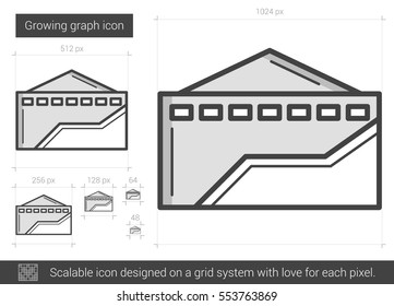 Growing graph vector line icon isolated on white background. Growing graph line icon for infographic, website or app. Scalable icon designed on a grid system.