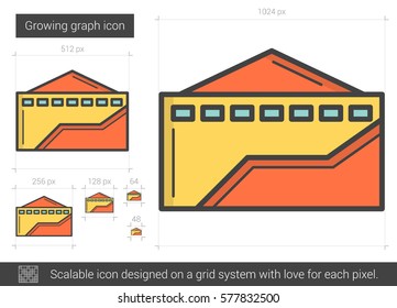 Growing graph vector line icon isolated on white background. Growing graph line icon for infographic, website or app. Scalable icon designed on a grid system.