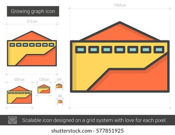 Growing graph vector line icon isolated on white background. Growing graph line icon for infographic, website or app. Scalable icon designed on a grid system.