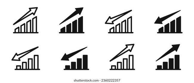 Growing graph vector set. Chart growth icon set. Business infographic icons. Finance management. EPS 10