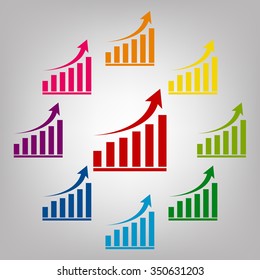 Growing graph vector sign. Icons colorful set
