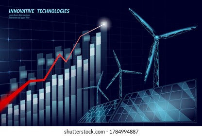 Growing graph windmills idea business concept. Ecology save environment wind green energy sustainable power. Eco global planet solution. 3D triangle vector illustration art