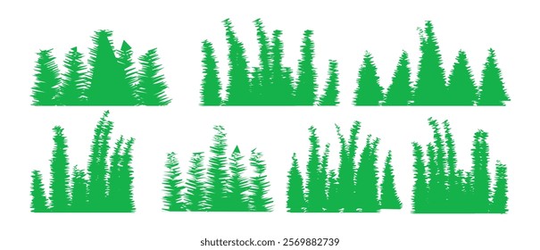 Growing Grass and Cultivated Lawn Silhouettes and Symbols. green grass meadow outdoor 3d-illustration.