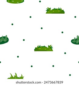 Growing grass and plant. Seamless pattern. Cultivated lawn and meadow. Vector drawing. Design ornaments.