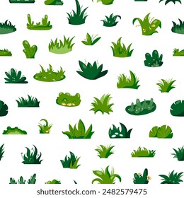 Cultivo de hierba y plantas. Patrón sin costuras. Césped cultivado y pradera. Dibujo de Vector. Diseñar adornos.