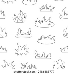 Growing grass and plant. Seamless pattern. Coloring Page. Cultivated lawn and meadow. Vector drawing. Design ornaments.