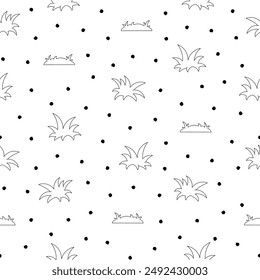 Growing grass and plant. Seamless pattern. Coloring Page. Cultivated lawn and meadow. Vector drawing. Design ornaments.