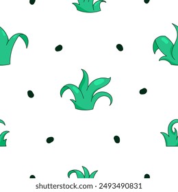 Growing grass and plant. Seamless pattern. Cultivated lawn and meadow. Vector drawing. Design ornaments.