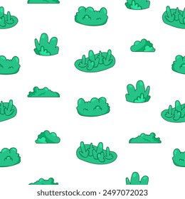 Growing grass and plant. Seamless pattern. Cultivated lawn and meadow. Vector drawing. Design ornaments.