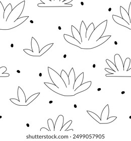 Growing grass and plant. Seamless pattern. Coloring Page. Cultivated lawn and meadow. Vector drawing. Design ornaments.