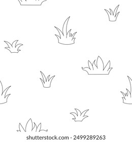 Growing grass and plant. Seamless pattern. Coloring Page. Cultivated lawn and meadow. Vector drawing. Design ornaments.