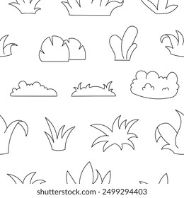 Growing grass and plant. Seamless pattern. Coloring Page. Cultivated lawn and meadow. Vector drawing. Design ornaments.