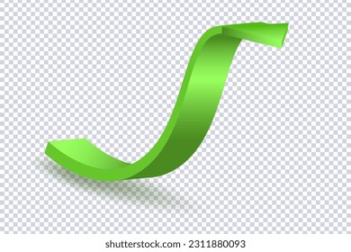 Growing Green Arrow up. Concept of sales symbol icon with realistic 3d arrow moving up. Growth chart sign. Flexible arrow indication statistic. Trade infographic. Profit arow Vector illustration