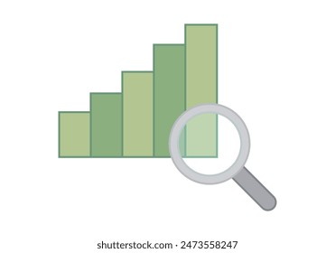 Gráfico de barras verde creciente con lupa que representa la búsqueda de beneficios