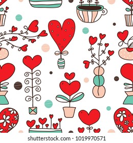 Growing hearts. Cute Valentine's day vector pattern.